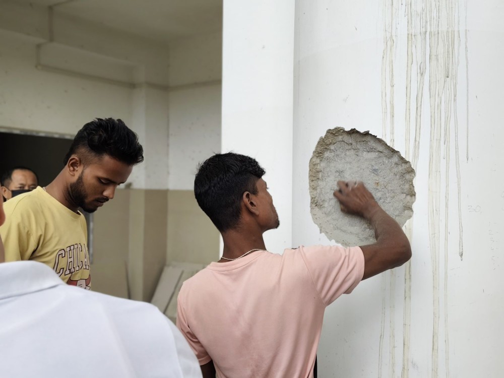 A technician prepares a column for testing during the Rebound Hammer Test at IMDH Mokokchung on July 4, conducted to assess the structural integrity of the hospital’s Block A.